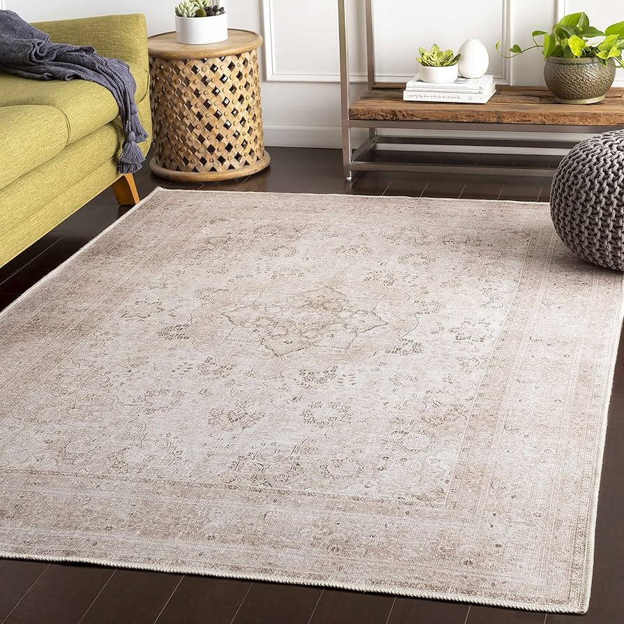 Hauteloom Bethany Traditional Medallion Living Room Bedroom Neutral Area Rug - Machine Washable -... | Amazon (US)