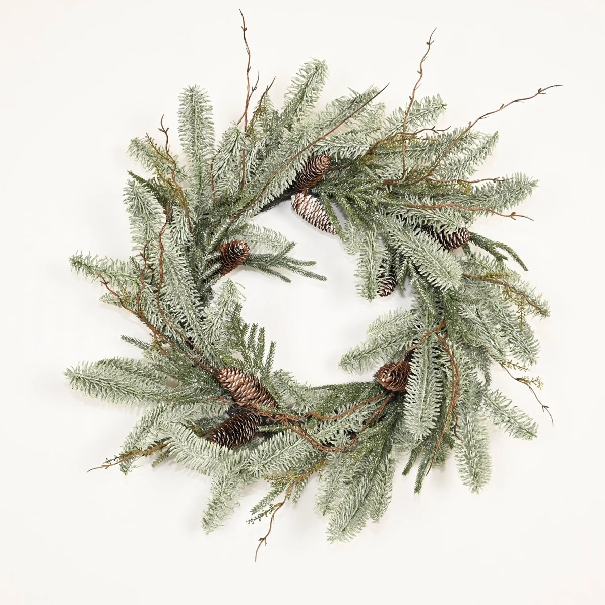 24" Artificial Real Touch Rustic Twig Frosted Pine Pinecone Winter Wreath For Front Door Christma... | Wayfair North America