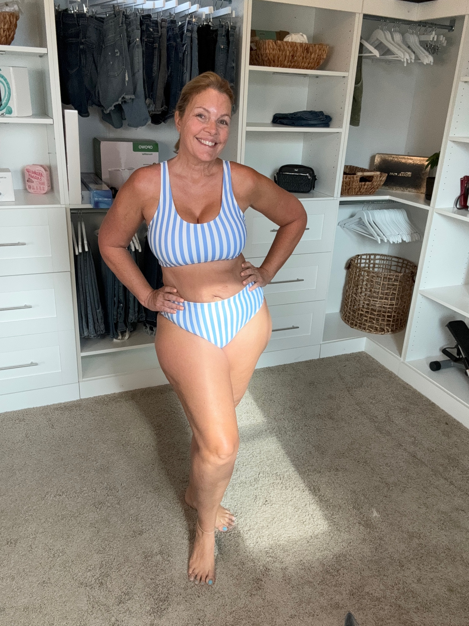 Get ready to hit the beach in style with the Tempt Me Women's Blue White Stripe Bikini! Imagine lounging by the pool or diving into the waves while rocking this chic two-piece. 

The top's scoop neck and U-back design keep things modest yet trendy, perfect for turning heads without revealing too much. And let's talk about those classic blue and white stripes—total beachy bliss vibes! 

The high-waisted bottoms are a dream come true, highlighting your curves and tucking everything else away so you can feel confident and fabulous. 

Plus, with soft removable pads and wide straps, you'll be comfortable enough to wear this suit all day, from sunbathing to volleyball games.  Don't miss out on rocking this sporty yet elegant look

#LTKSwim #LTKMidsize #LTKOver40