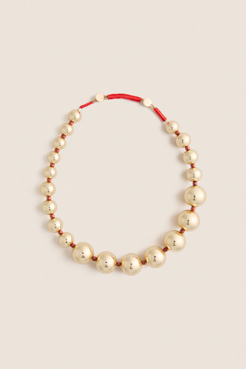 Gold and Red Jasper Large Beaded Metal Ball Necklace | Tuckernuck (US)
