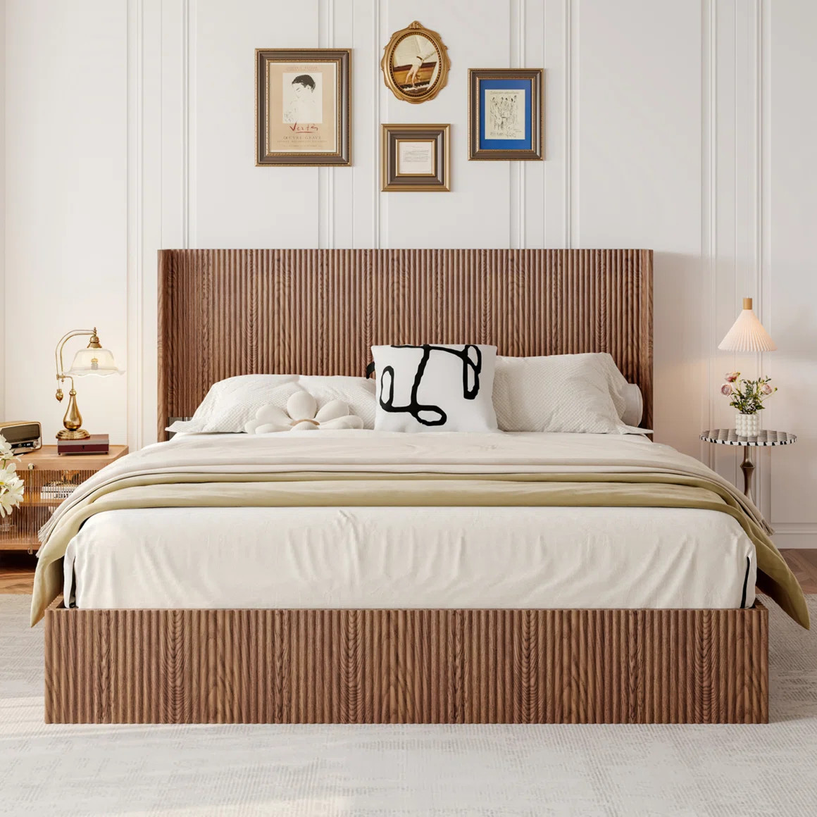 Large Grooved Undulating Lift Storage Bed Frame, Wooden Platform Bed Frame With Lift Storage, No ... | Wayfair North America