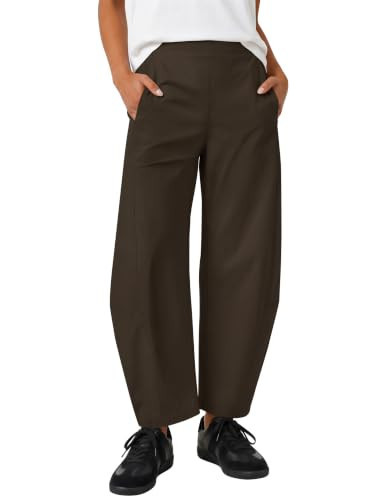 ZESICA Women's Barrel Travel Pants with Pockets Brown X-Large | Amazon (US)
