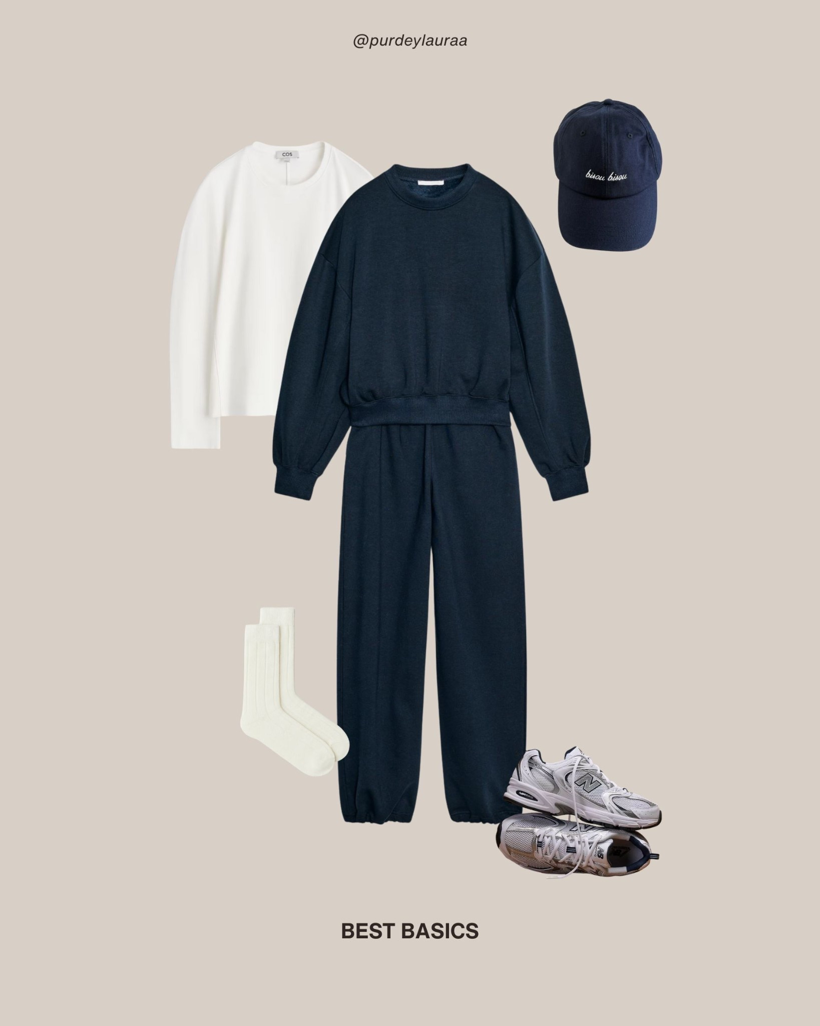 Comfy outfit, loungewear set, comfy basics, cosy outfit, loungewear outfit, navy jogger set, Zara, COS, high quality white top, navy cap, New Balancee

#LTKuk #LTKautumn #LTKwinter