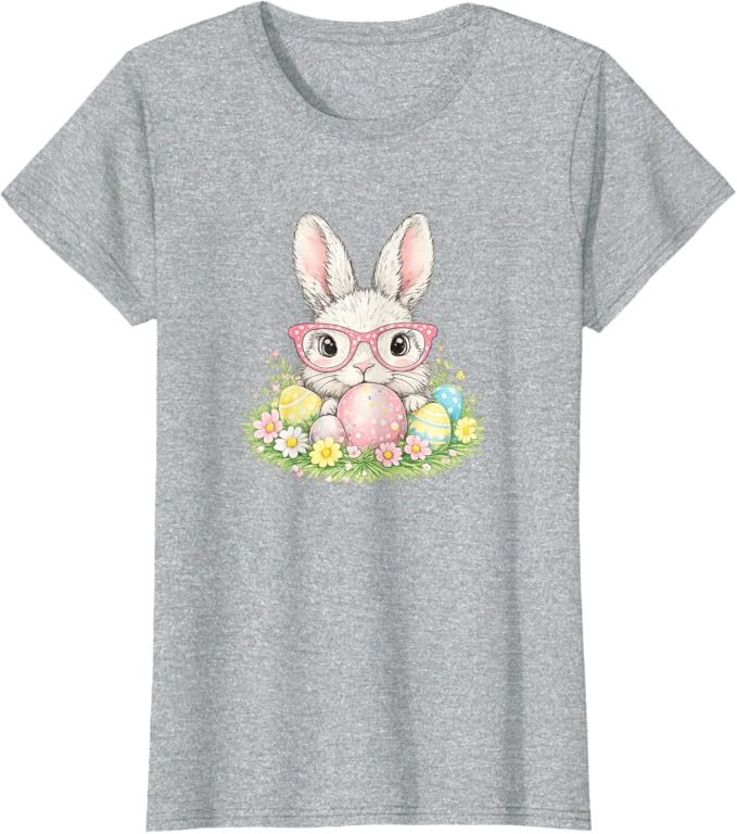 Cute Easter Bunny Glasses Spring Rabbit Pattern T-Shirt | Amazon (US)