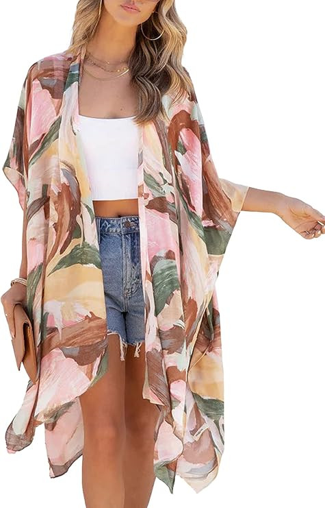 Spicy Sandia Kimonos for Women Floral Beach Cover Up Loose Swimsuit Bathing Suit Coverup Cardigan... | Amazon (US)