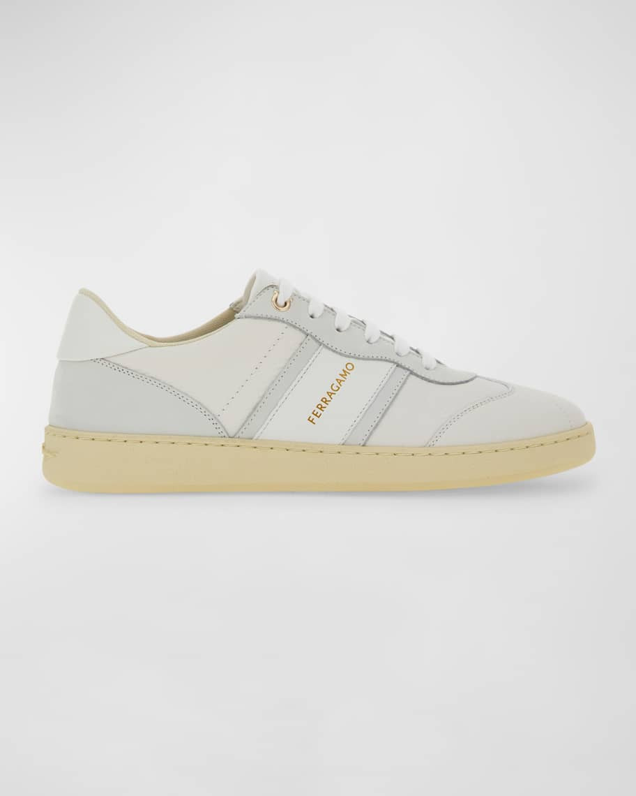 Ferragamo Achilles Mixed Leather Low-Top Sneakers | Neiman Marcus