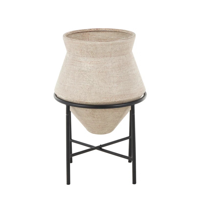 Gracie Oaks Cole And Grey Metal Wide Vase With Black Metal Stands | Wayfair | Wayfair North America