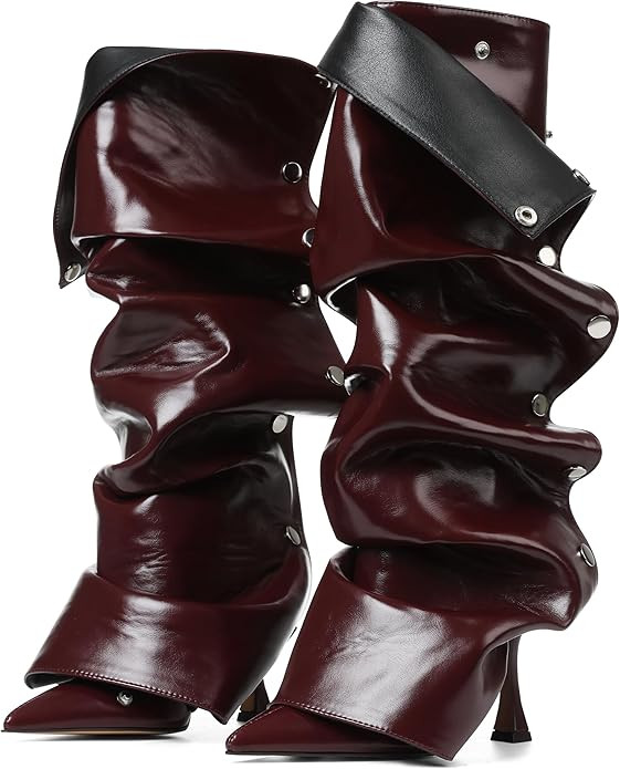 VOMIRA Women's Knee High Boots Stiletto Boots Pointed Toe High Heels Wide Calf Ruched Slouchy Boo... | Amazon (US)