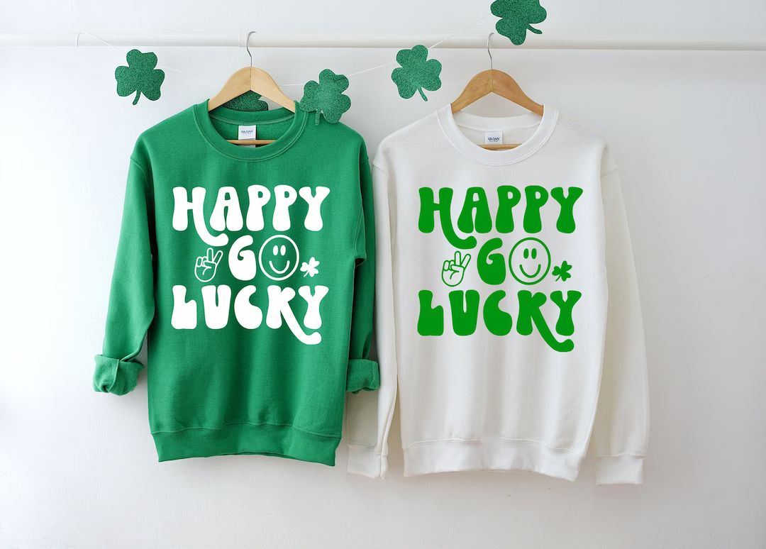 Retro St Patrick's Day Sweatshirt Happy Go Lucky Sweat - Etsy | Etsy (US)