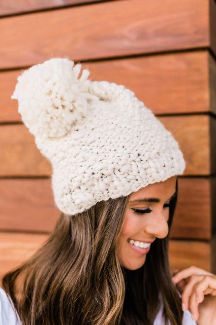 Snowy Nights Ivory Pom Beanie | The Pink Lily Boutique