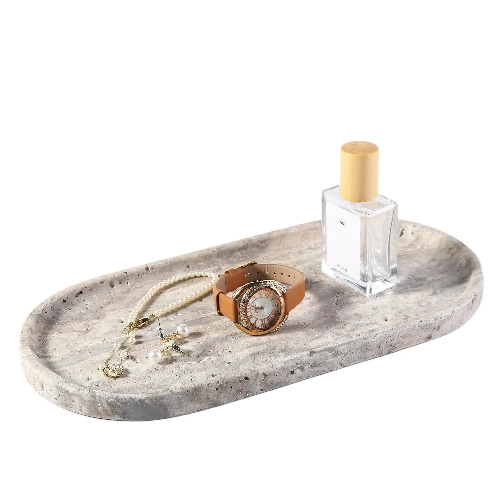 Winston Porter Guein Oval Natural Marble Tray,Travertine Silver | Wayfair | Wayfair North America