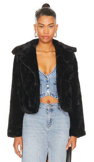 MORE TO COME Payton Faux Fur Jacket in Black. - size S | Revolve Clothing (Global)