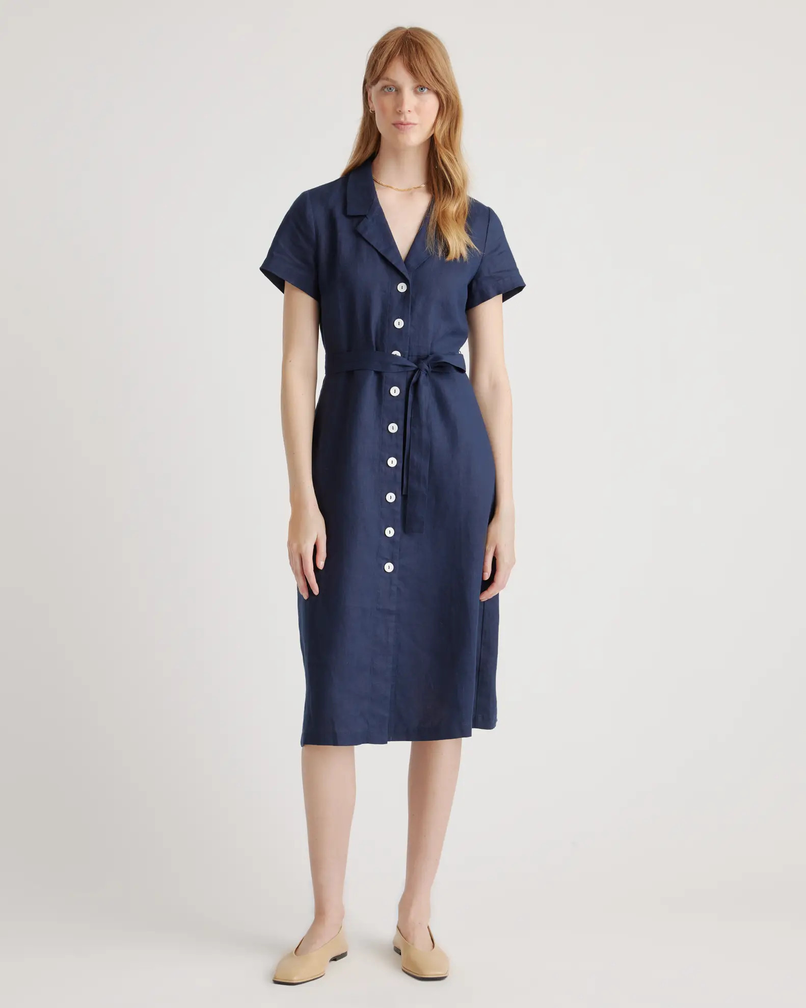 100% European Linen Button Front Dress | Quince