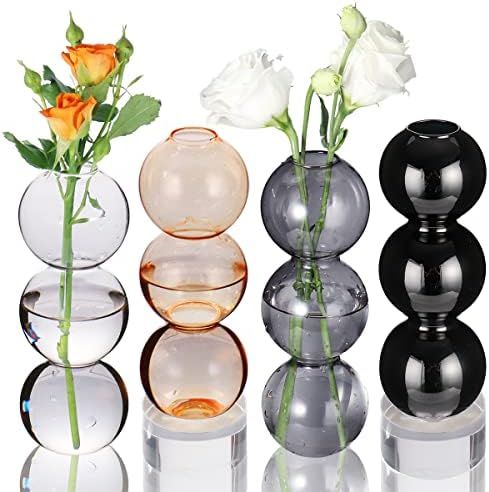Hydroponic Bud Vase Set of 4, Three Balls Small Vases for Flowers, Colorful Mini Home Decor Rustic V | Amazon (US)