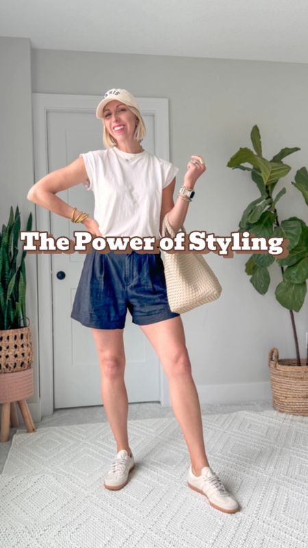 The power of styling your basics! This white cotton tee + linen sh shorts are summer staples. I reach for often! Here are a few simple, elevated ways to wear them for different occasions.

Wearing small tee & size small tall in the shorts 

#LTKVideo #LTKOver40 #LTKFindsUnder50