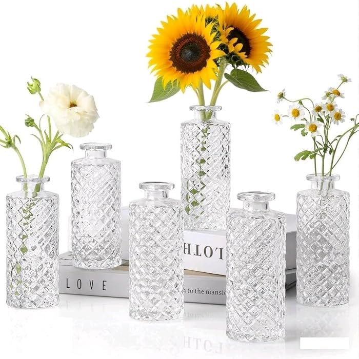 Glass Bud Vases Set of 6, Small Vintage Flower Vases for Centerpieces (5.5 x 13 cm) | Amazon (UK)