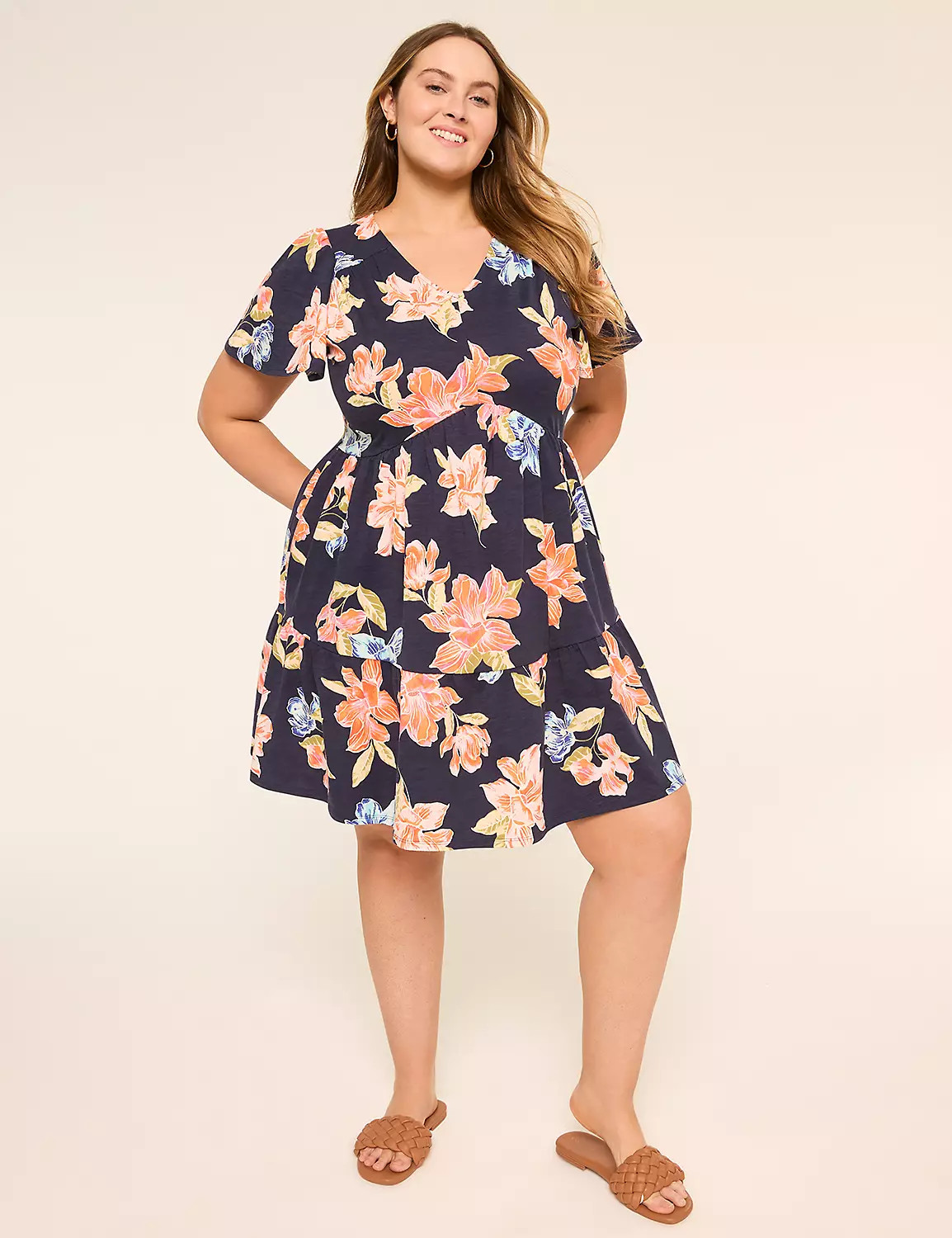 Flutter-Sleeve Tiered Swing Dress | Lane Bryant (US)