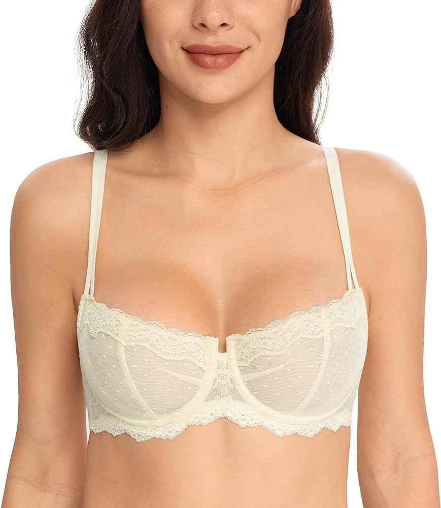 Lemorosy Women's Non-Padded Underwire Lace Balconette Unlined Demi Sheer Bra | Amazon (US)