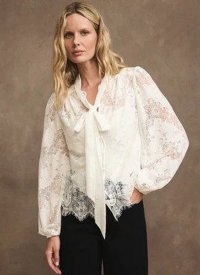 White Lace Pussybow Blouse | Mint Velvet - US
