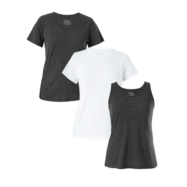 Time and Tru Women's Slub T-Shirts and Tank Top, 3-Pack | Walmart (US)