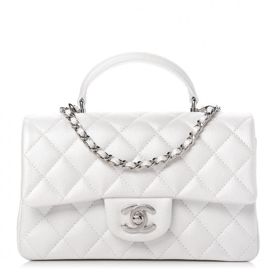 CHANEL Iridescent Caviar Quilted Mini Top Handle Rectangular Flap White | Fashionphile