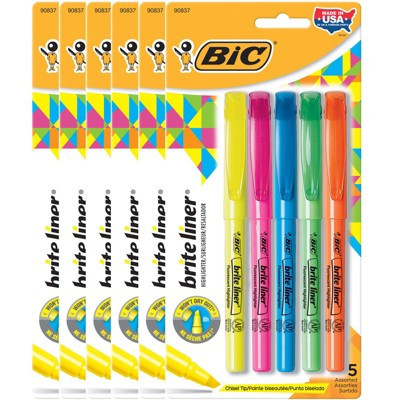 BIC® Brite Liner® Highlighters, Chisel Tip, Assorted Colors, 5 Per Pack, 6 Packs | Target
