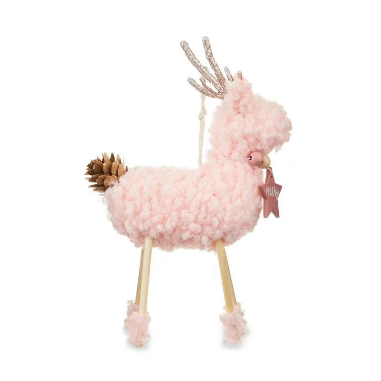 Blushful Pink Fur Deer with Beads Christmas Figurine Ornament, by Holiday Time | Walmart (US)