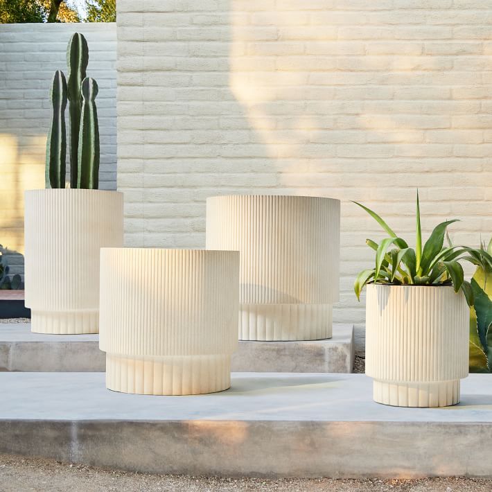 Fluted Ficonstone Indoor/Outdoor Planters | West Elm (US)