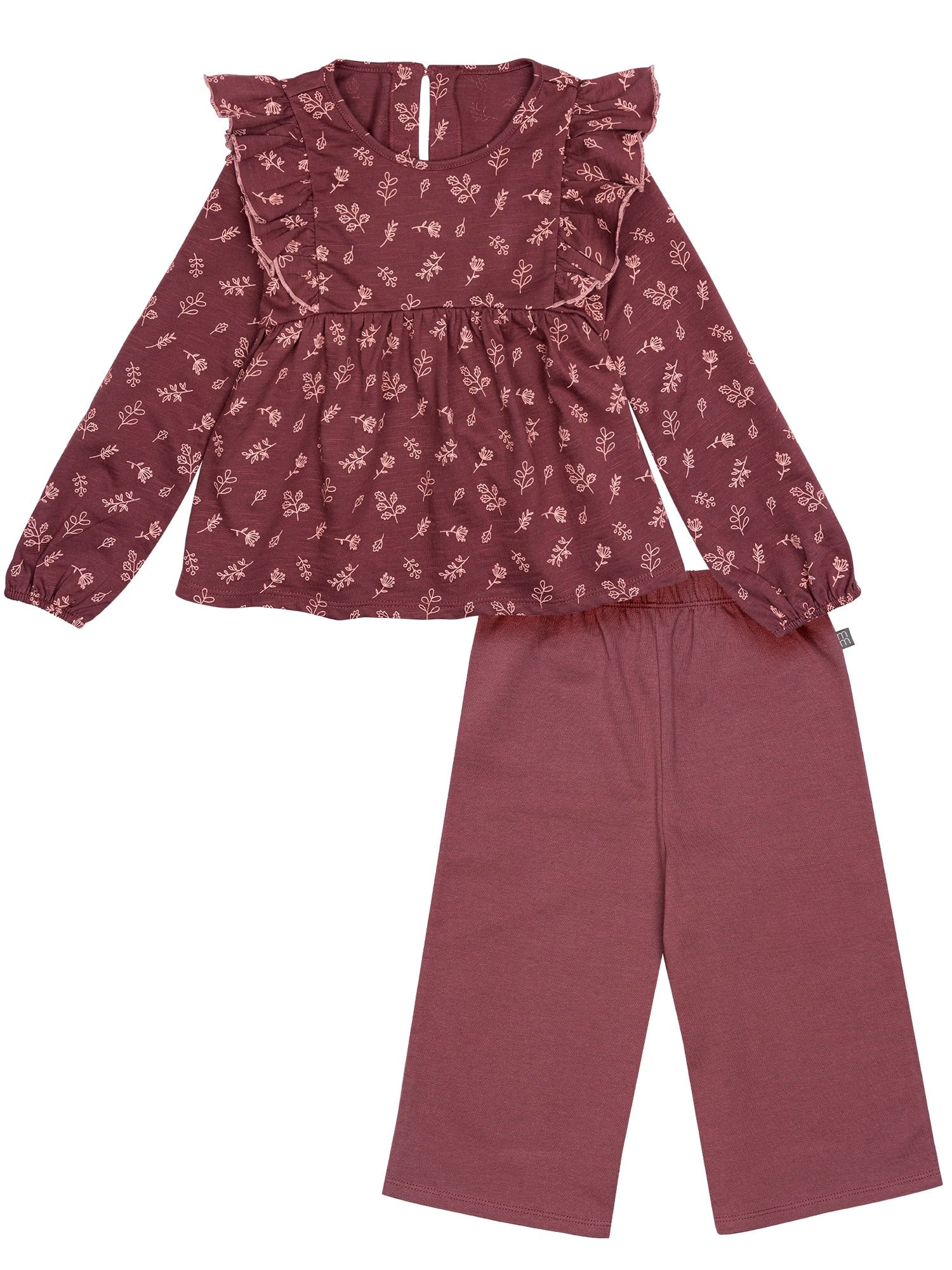 Modern Moments by Gerber Toddler Girl Ruffles Top and Wide Leg Pant Set, 2-Piece, Sizes 12 Months... | Walmart (US)