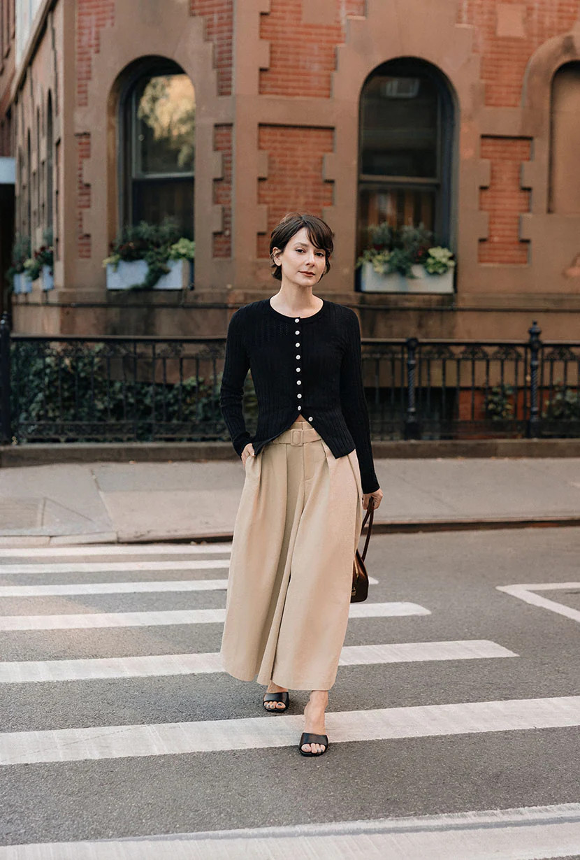 Darby Wide-Leg Cotton Pants - Khaki | Petite Studio NYC
