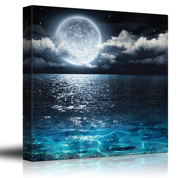 Wall26 Moon Illuminating The Clear Ocean Blue - Canvas Art Wall Decor -12"x12" - Walmart.com | Walmart (US)