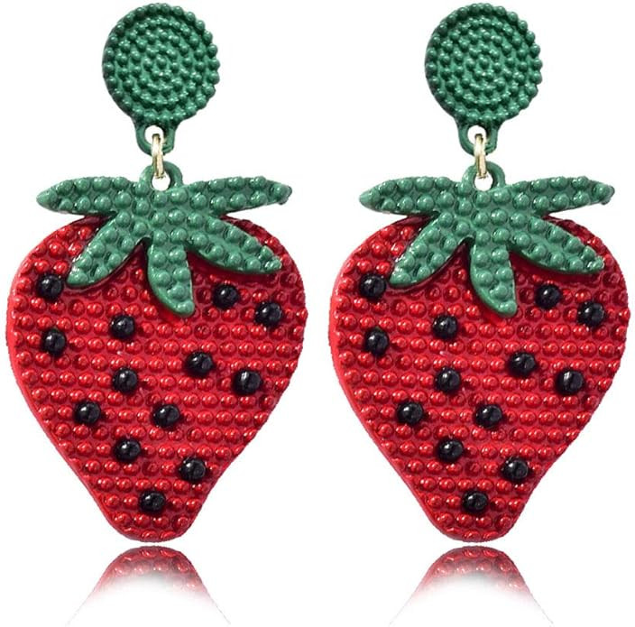 Cute Red Strawberry Watermelon Fruit Drop Earrings Bohemian Beaded Dangle Earrings Sweet Fruit St... | Amazon (US)