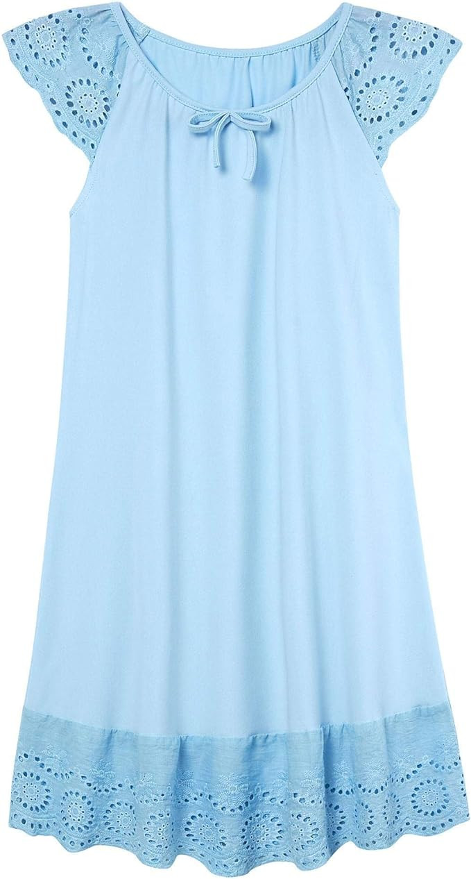 Girls Nightgowns Cute Princess Sleepwear Flutter Sleeve Pajamas Nightie Dress 5-12 Years | Amazon (US)