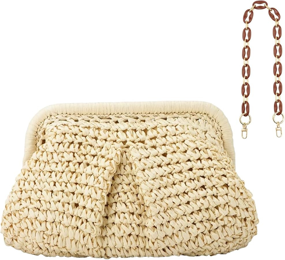 Straw Clutch Purse for Women Small Straw Dumpling Clutch Bag Summer Beach Woven Clutch Wicker Cro... | Amazon (US)