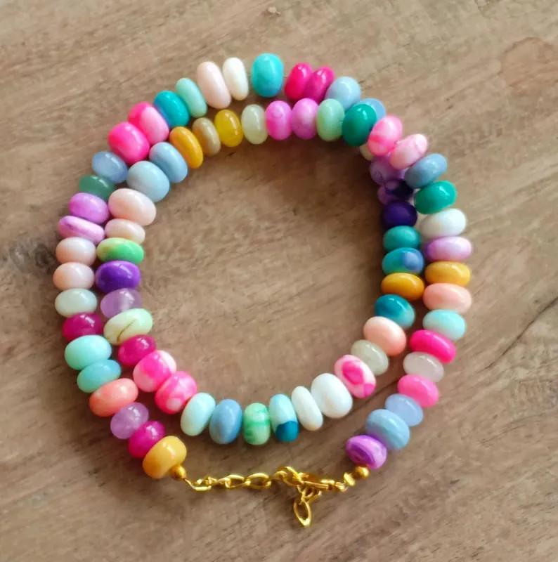 AAA Quality Rainbow Color Bracelet Opal Smooth Rondelle Shape Beads, 7-8 Multi Color Shaded Smoot... | Etsy (US)