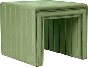 HomePop Modern Channel Tufted Velvet Ottoman Home Décor|Ottoman for Living Room & Bedroom - Gree... | Amazon (US)