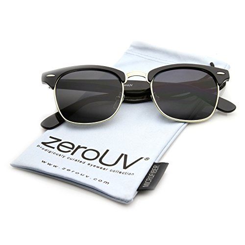 Designer Inspired Classic Half Frame Horned Rim Horn Rimmed Sunglasses (Black-Gold Smoke) | Amazon (US)