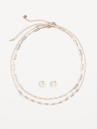 Gold-Tone Choker Necklaces and Stud Earrings Set for Women | Old Navy (US)