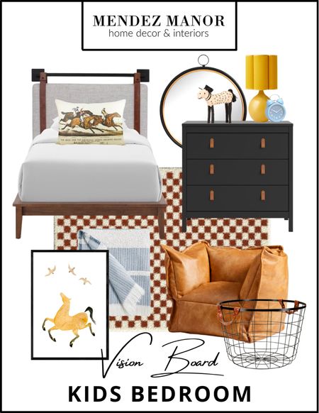 Fun shapes and vibrant tones brighten up the more sophisticated elements in this colorful horse-themed kids room! I love all equestrian accents, but am so partial to the little raffia figurine on the dresser. The handmade look makes for such a charming little accent!

#kidsroom #designforkids #edesign #virtualdesign #colorfulhome #kidfriendly

#LTKstyletip #LTKfamily #LTKhome