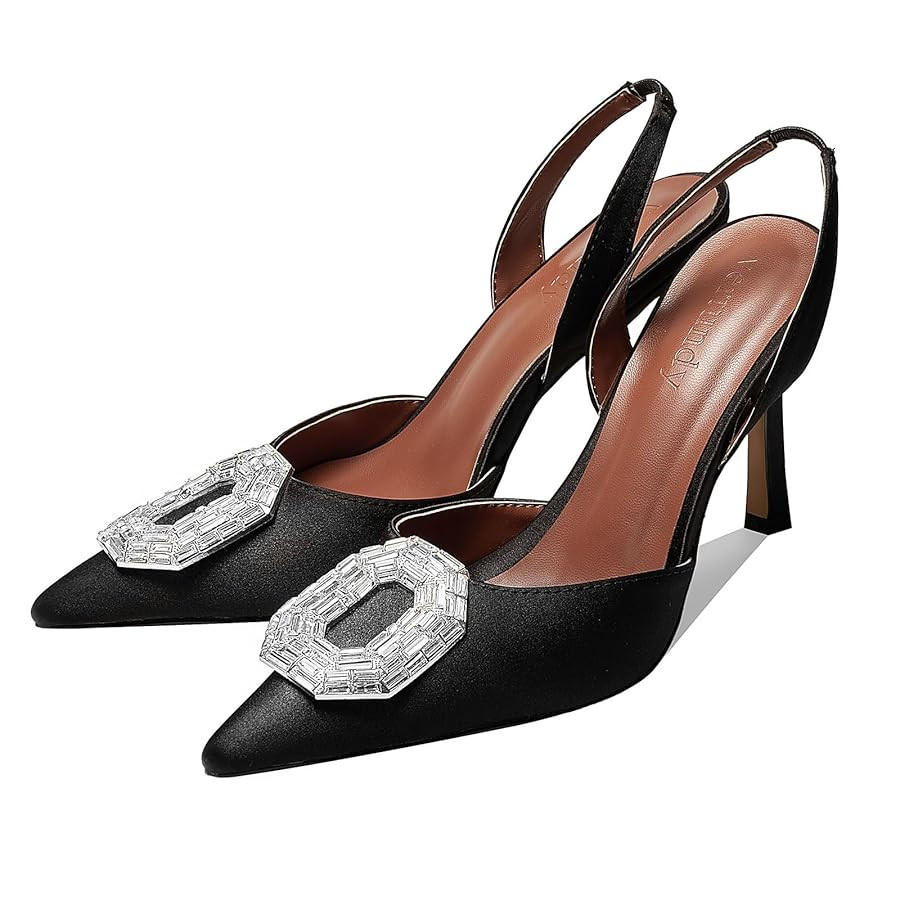 Vertundy Women's Rhinestone Slingback Pumps Pointed Toe Satin Crystal Stiletto High Heels Sandals... | Amazon (US)