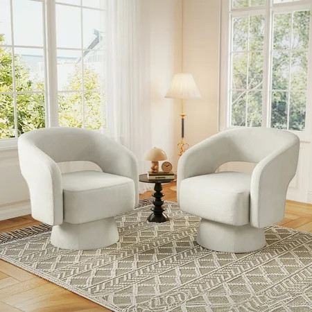 Bonzy Home 360° Swivel Barrel Chair, Velvet Accent Armchair for Living Room, Bedroom & Office, Beige (Set of 2) | Walmart (US)
