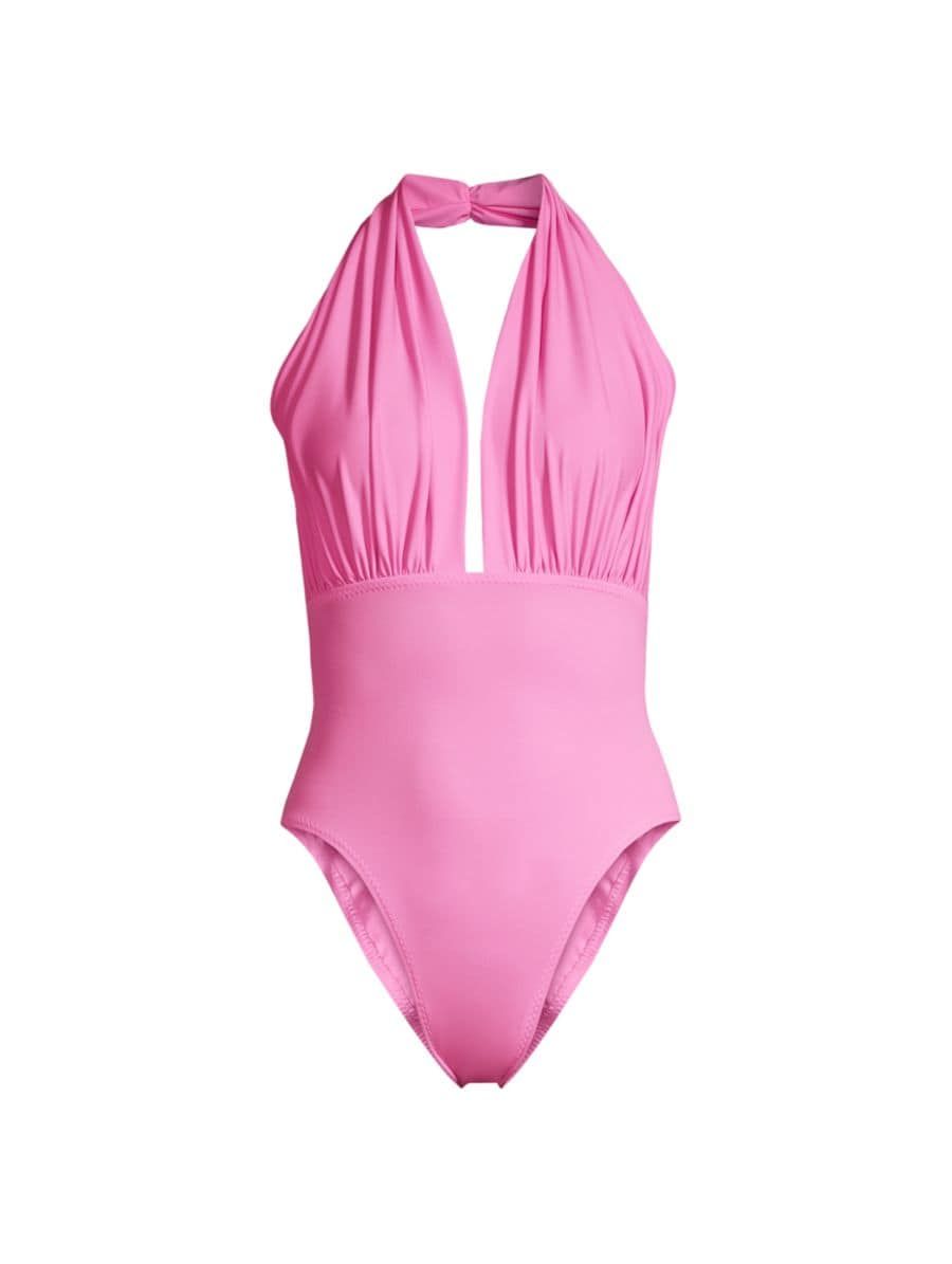Norma Kamali Ruched Halter Neck One-Piece Swimsuit | Saks Fifth Avenue