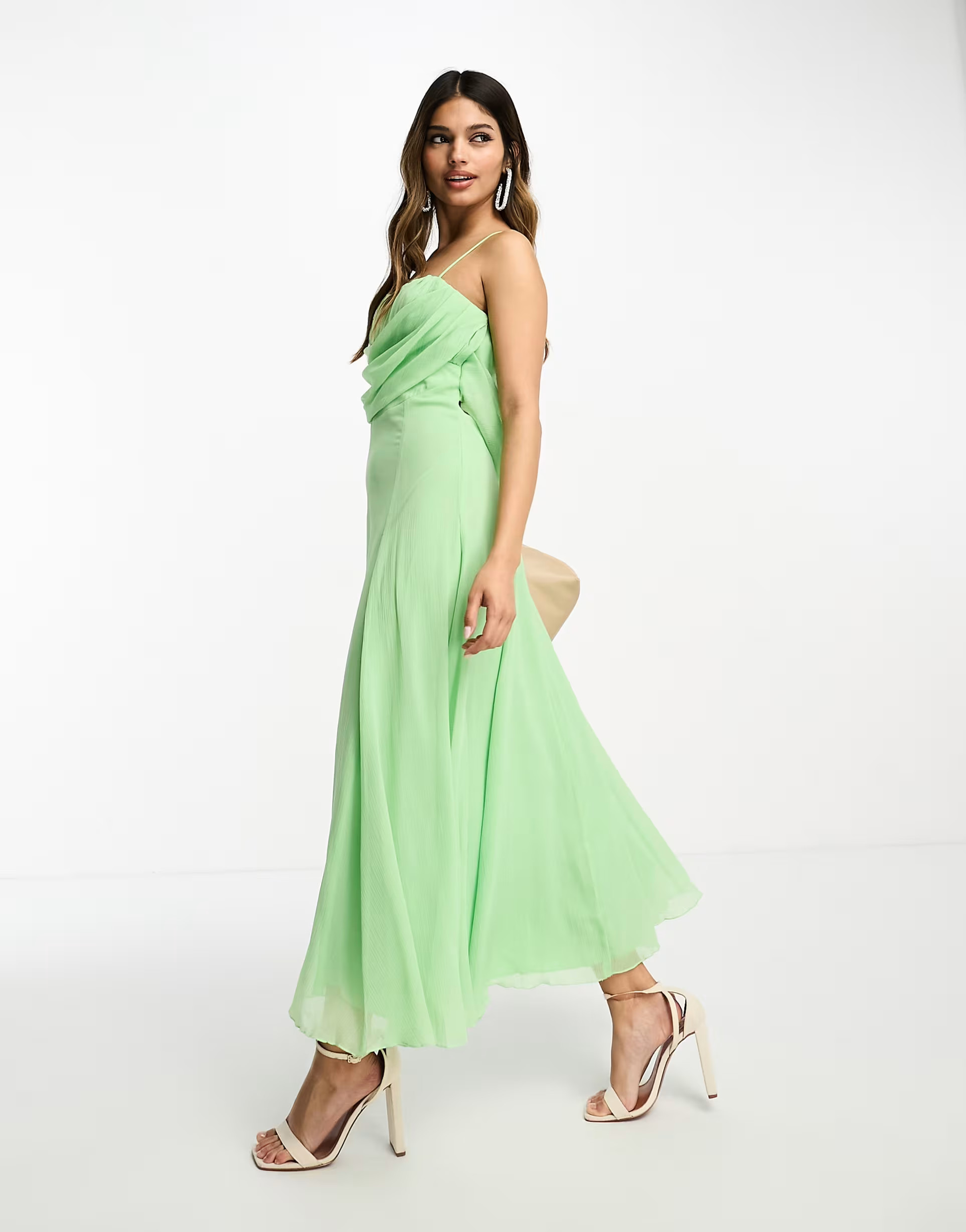 ASOS DESIGN corset midi dress with soft cowl front in green | ASOS | ASOS (Global)