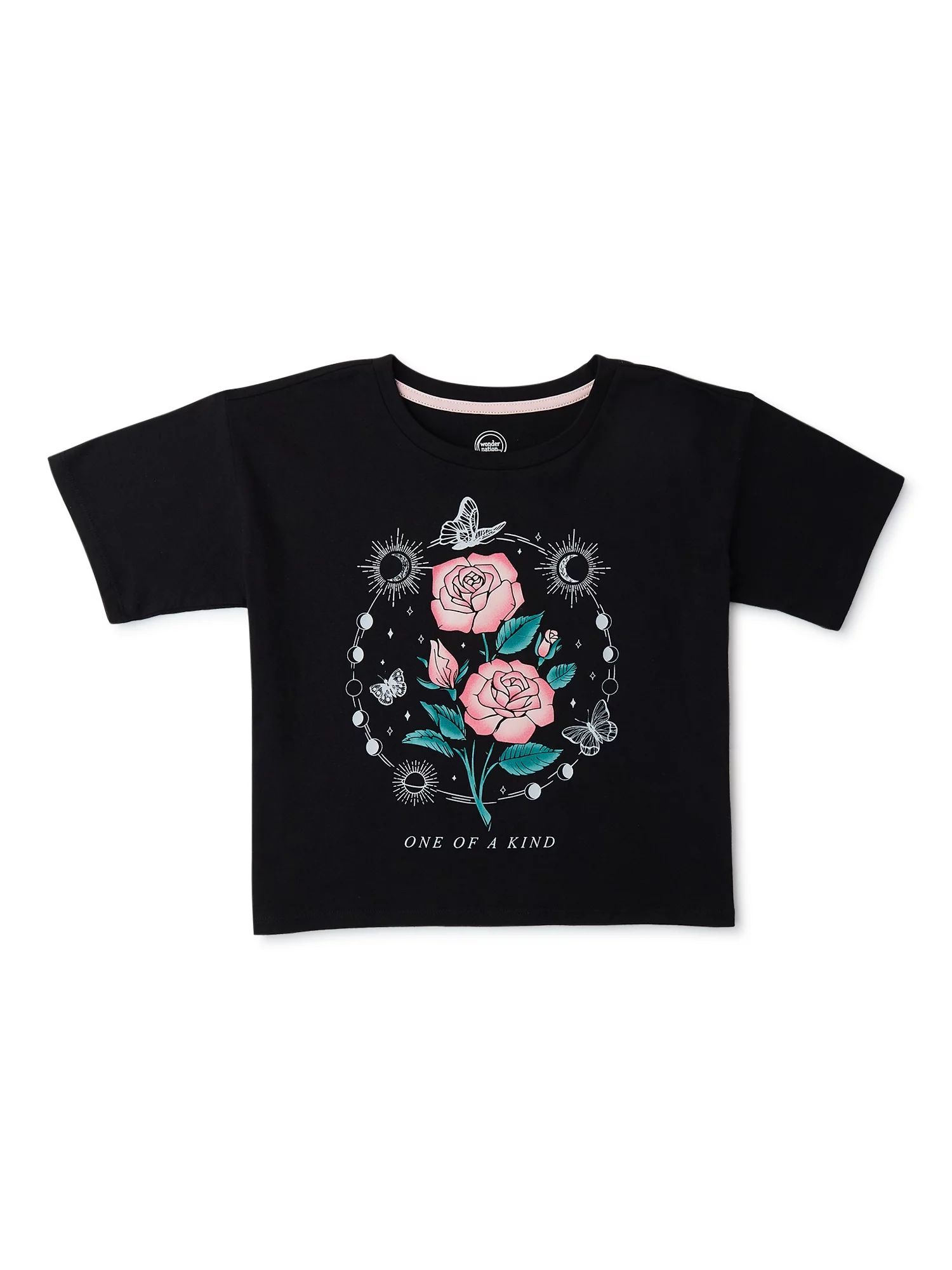 Wonder Nation Girls’ Cropped Graphic T-Shirt with Short Sleeves, Sizes 6-18 & Plus | Walmart (US)