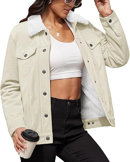 MAGCOMSEN Women's Corduroy Jacket Sherpa Fleece Lined Warm Winter Coat Button Down Casual Jacket ... | Amazon (US)