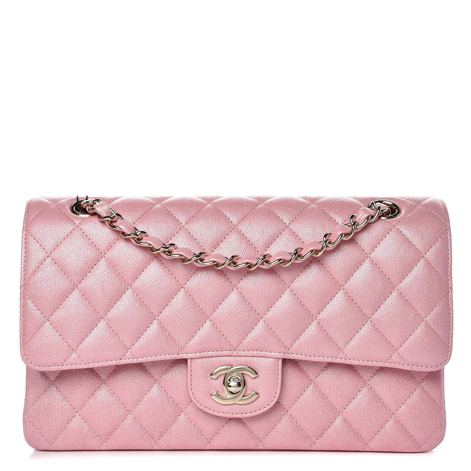 CHANEL Iridescent Caviar Quilted Medium Double Flap Rose Pink | Fashionphile