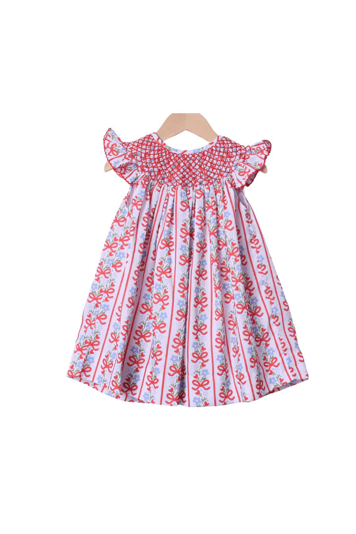 Smocked Heirloom Red and Blue Floral Dress | The Smocked Flamingo