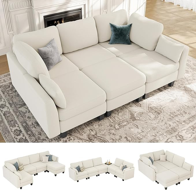 Sectional Sleeper Sofa, 6 Seaters Beige Modular Sleeper Sofa Couch, Comfy Sectionals Couches Bed,... | Amazon (US)