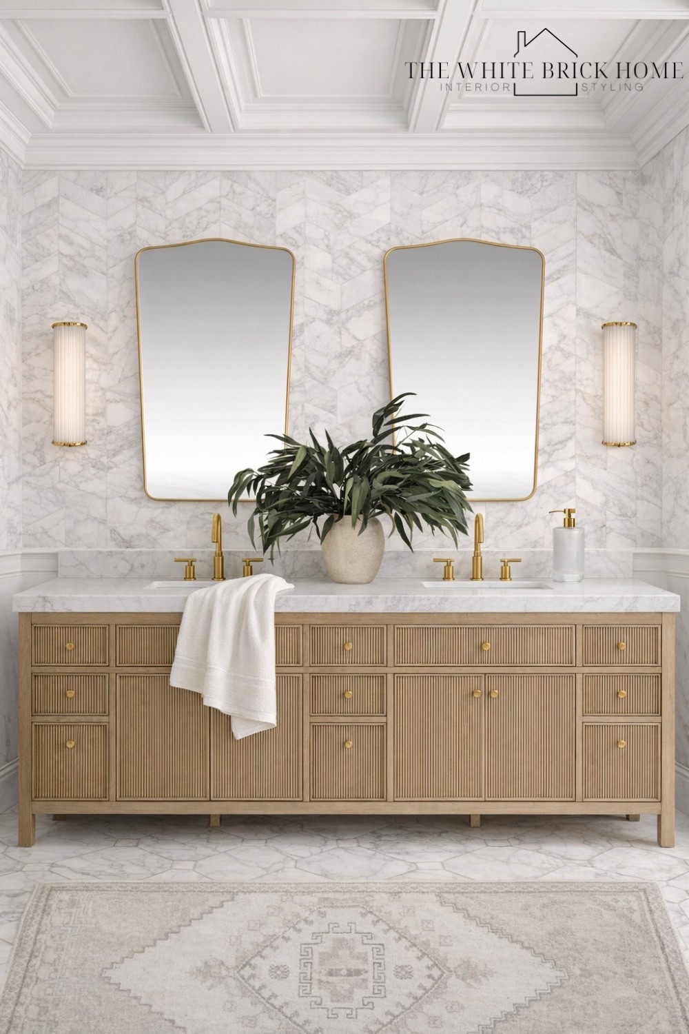 A timeless, spa like bathroom design that blends elegant marble, warm wood tones, and brass accents for a polished bathroom idea.

Bath, bathroom, bathroom decor, bathroom vanity, bathroom mirror, bathroom wall sconce, bathroom rug, bathroom marble tile, bathroom tile, primary bedroom, primary bathroom, home decor, home design, bathroom design, bathroom ideas, mirror, wall mirror, sconce, bathroom lighting, Wayfair, McGee and co 

#LTKSaleAlert #LTKHome #LTKSeasonal