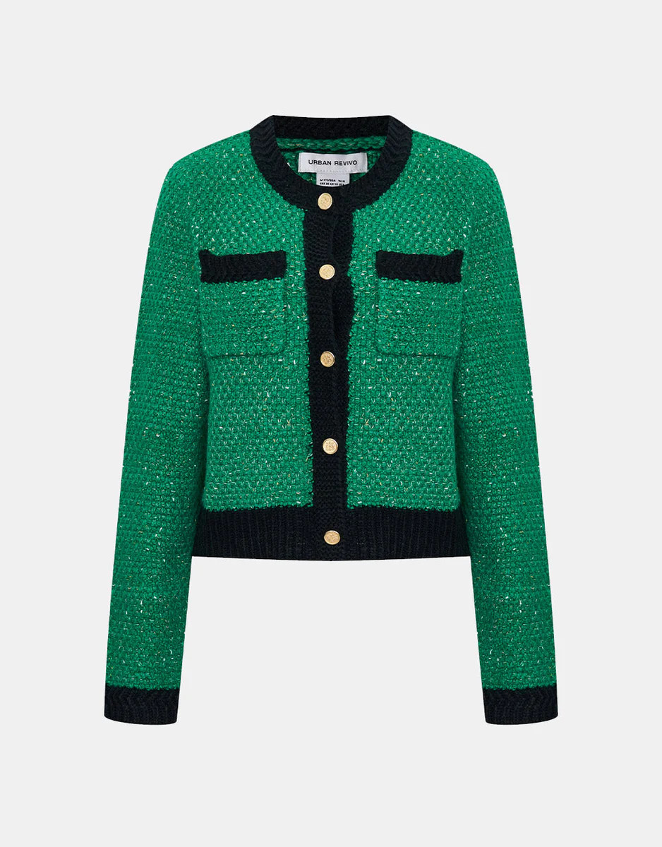 Contrast Trim Patched Pocket Cardigan (PRE-ORDER) | Urban Revivo